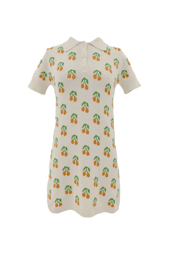 Gigi Knitwear Cherry Polo Dress - Natural