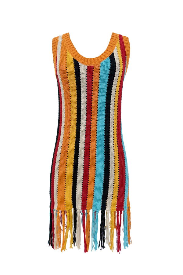 Gigi Knitwear Naia Stripe Fringe Tank Dress - Multicolor