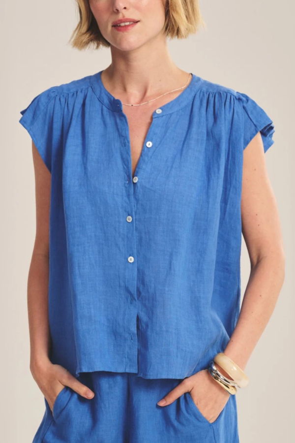 Velvet Janey Linen Top - Bluejay