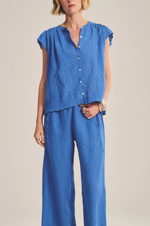 Velvet Janey Linen Top - Bluejay