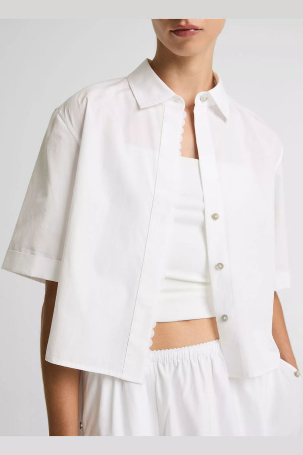 VINCE Scallop Detail Short-Sleeve Shirt - Optic White