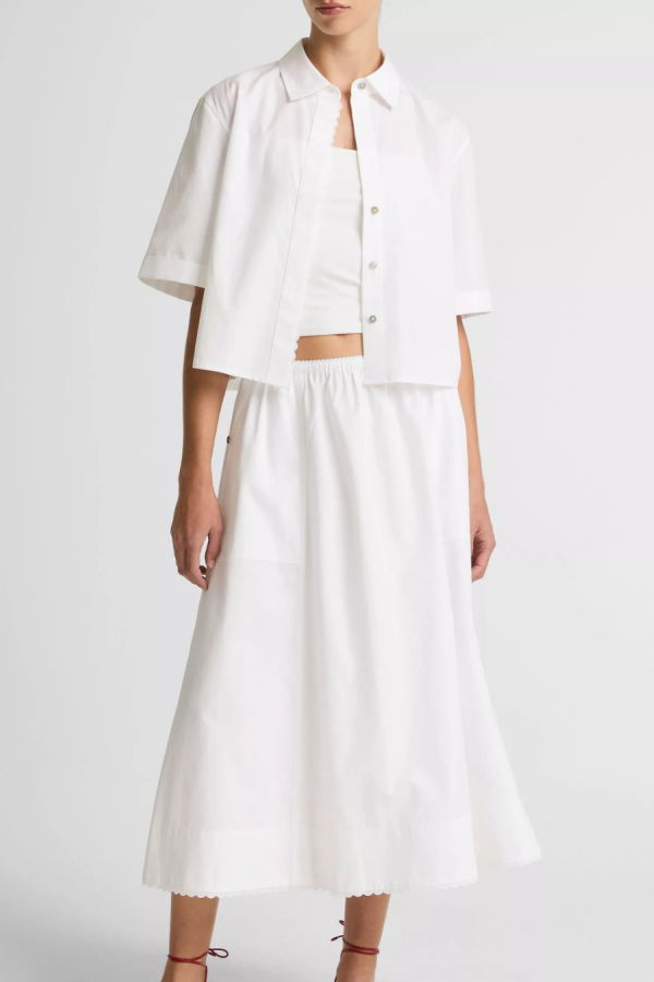 VINCE Scallop Detail Short-Sleeve Shirt - Optic White