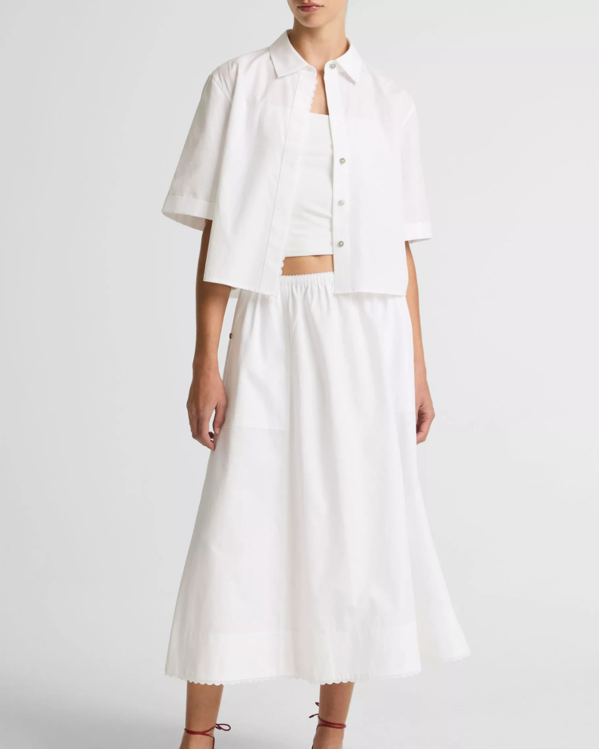 VINCE Scallop Detail Short-Sleeve Shirt - Optic White - Image 2 of 4