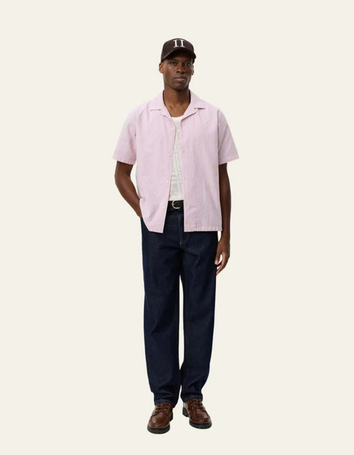 LES DEUX Lukas Stripe Cotton Linen Short Sleeve Shirt - Crocus Pink - Image 2 of 5