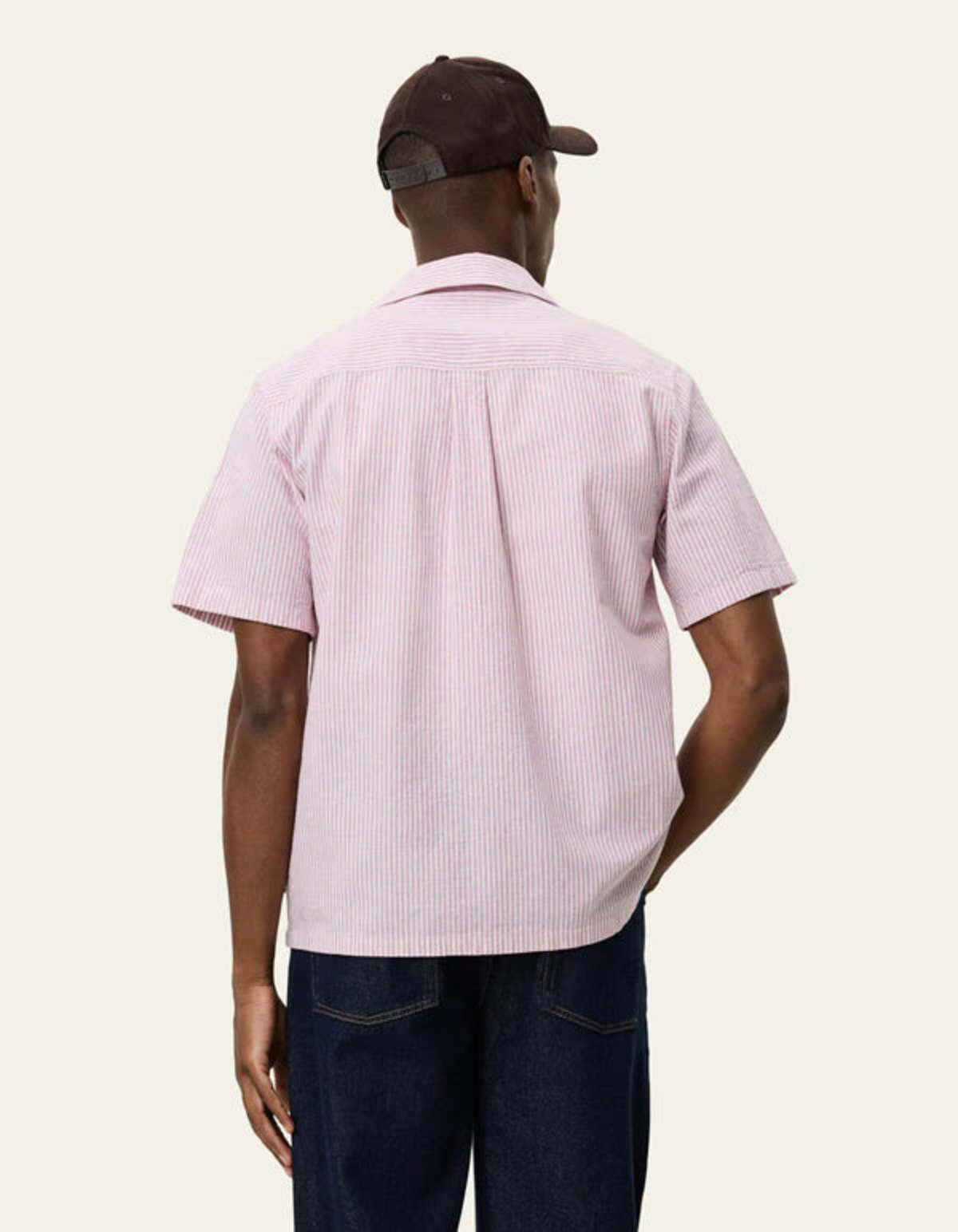 LES DEUX Lukas Stripe Cotton Linen Short Sleeve Shirt - Crocus Pink - Image 4 of 5