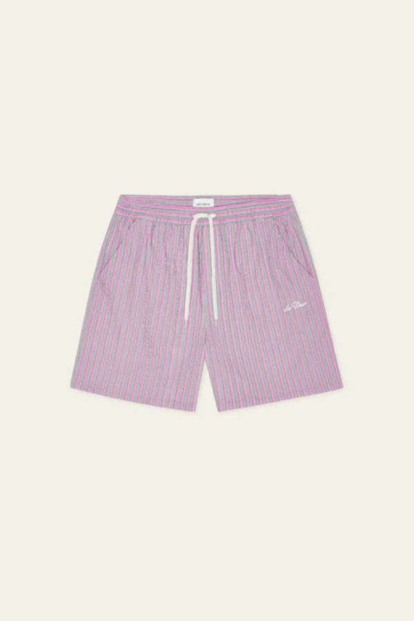 LES DEUX Stan Stripe Seersucker Swim Shorts - Crocus Pink