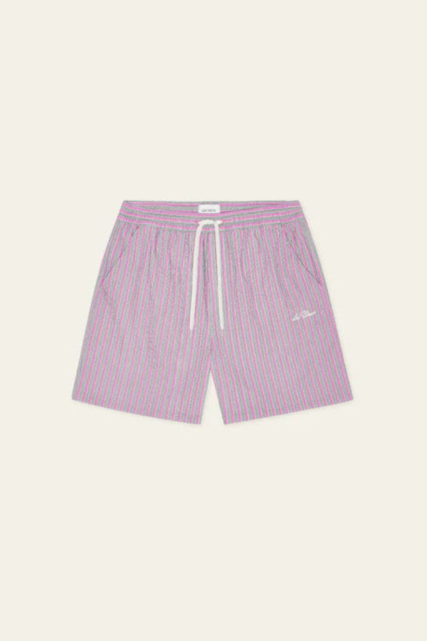 LES DEUX Stan Stripe Seersucker Swim Shorts - Crocus Pink