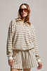 Asher Cody Terry 1/4 Zip Sweatshirt - Cream / Brown Stripe - Thumbnail 6