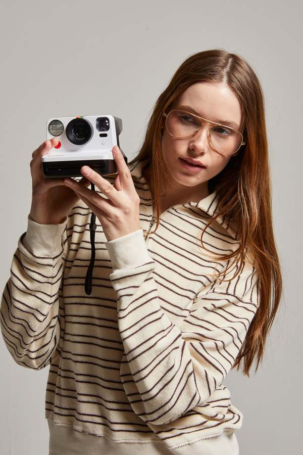 Asher Cody Terry 1/4 Zip Sweatshirt - Cream / Brown Stripe