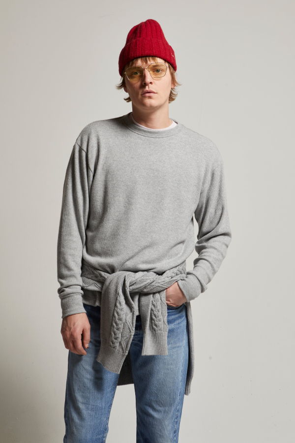 Asher Elio Heather Brushed Fine Sweater Tee - Heather Grey