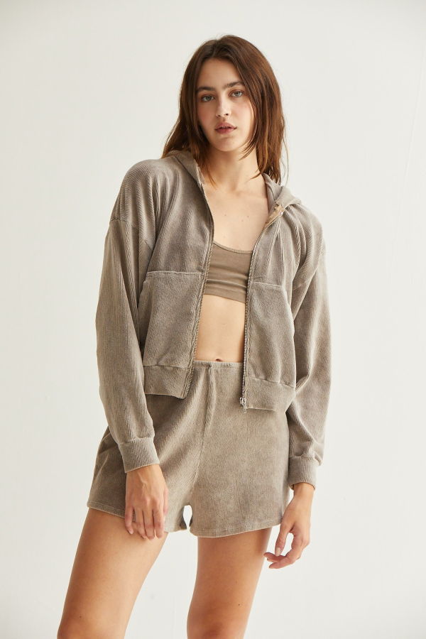 Asher Esther Velour Corduroy Zip-Up Hoodie