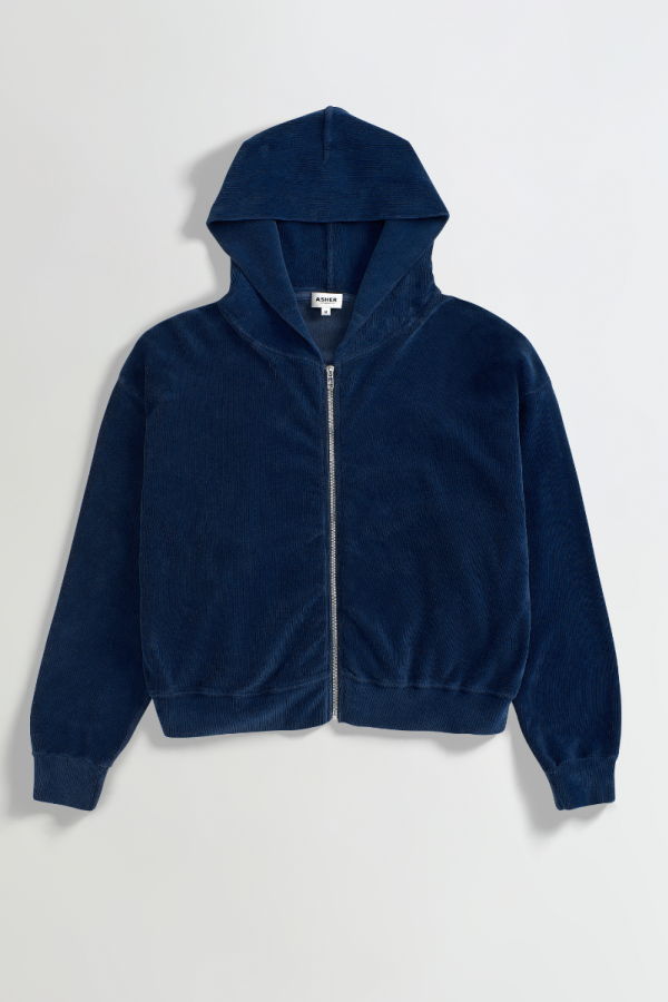Asher Esther Velour Corduroy Zip-Up Hoodie