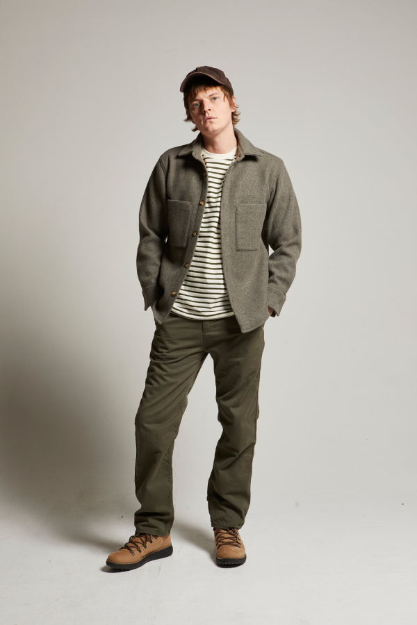 Asher Ethan Striped Pocket Tee - Natural / Green Stripe