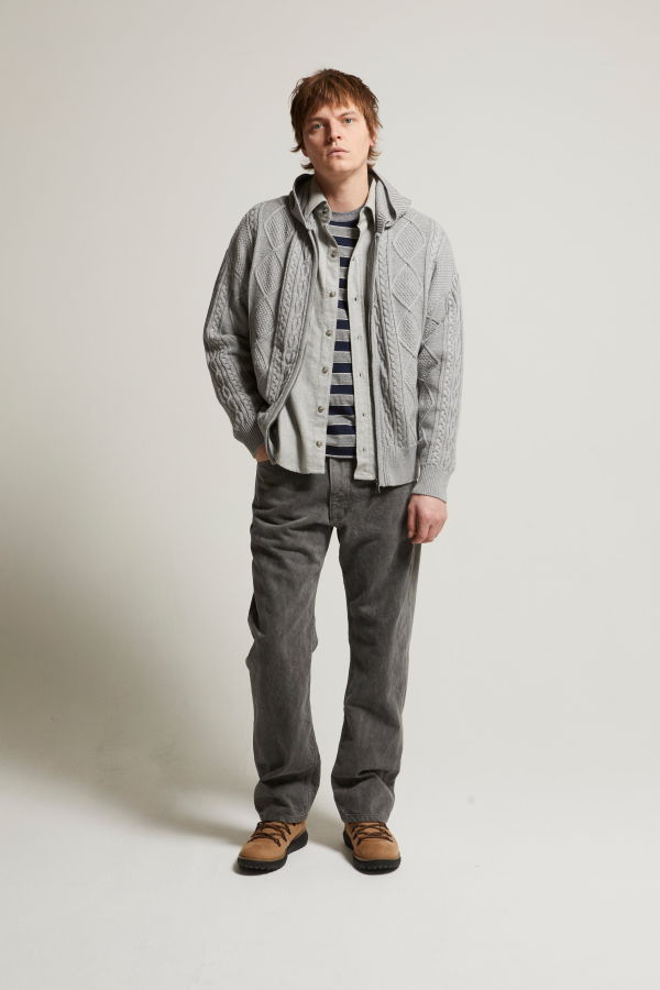 Asher Liam Cotton-Cashmere Zip-Up Cable Sweater