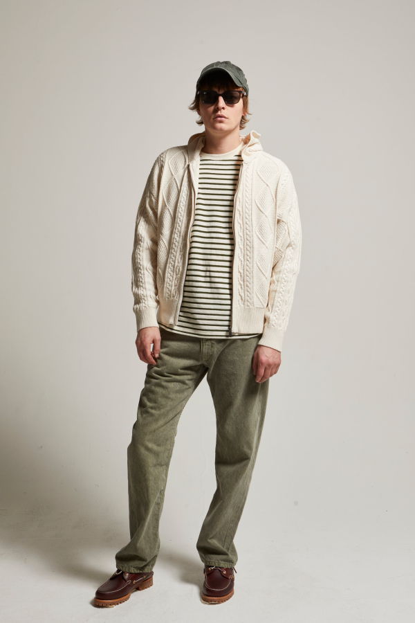 Asher Liam Cotton-Cashmere Zip-Up Cable Sweater