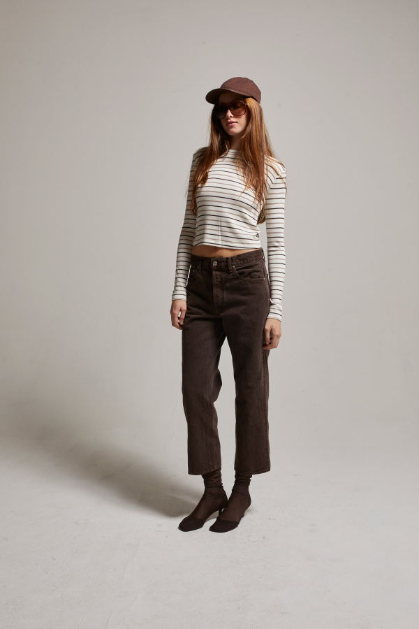 Asher Libby Striped Longsleeve Tee - White / Brown Stripe