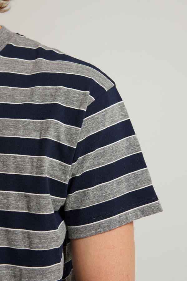 Asher Noah Stripe Tee - Navy / Heather Grey