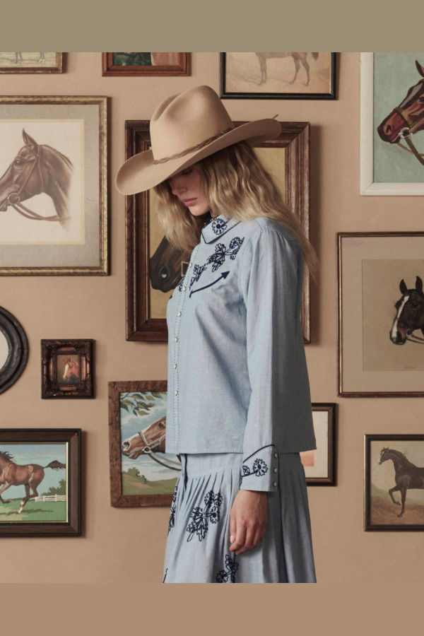 The Great. The Chambray Western Shirt Top