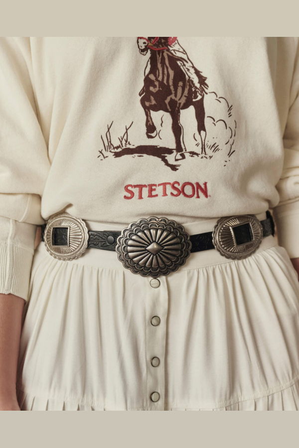 The Great. Tooled Leather Concho Belt - Black & Silver