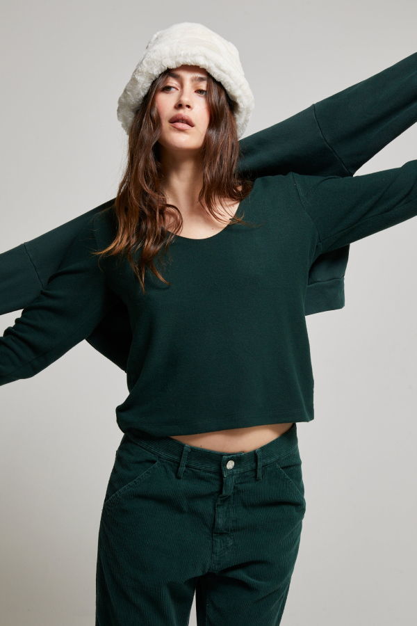 Asher Nora Brushed Sweater Scoop Tee - Forest