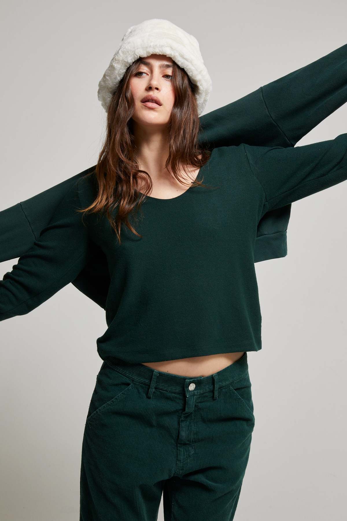 Asher Nora Brushed Sweater Scoop Tee - Forest - Image 1 of 5