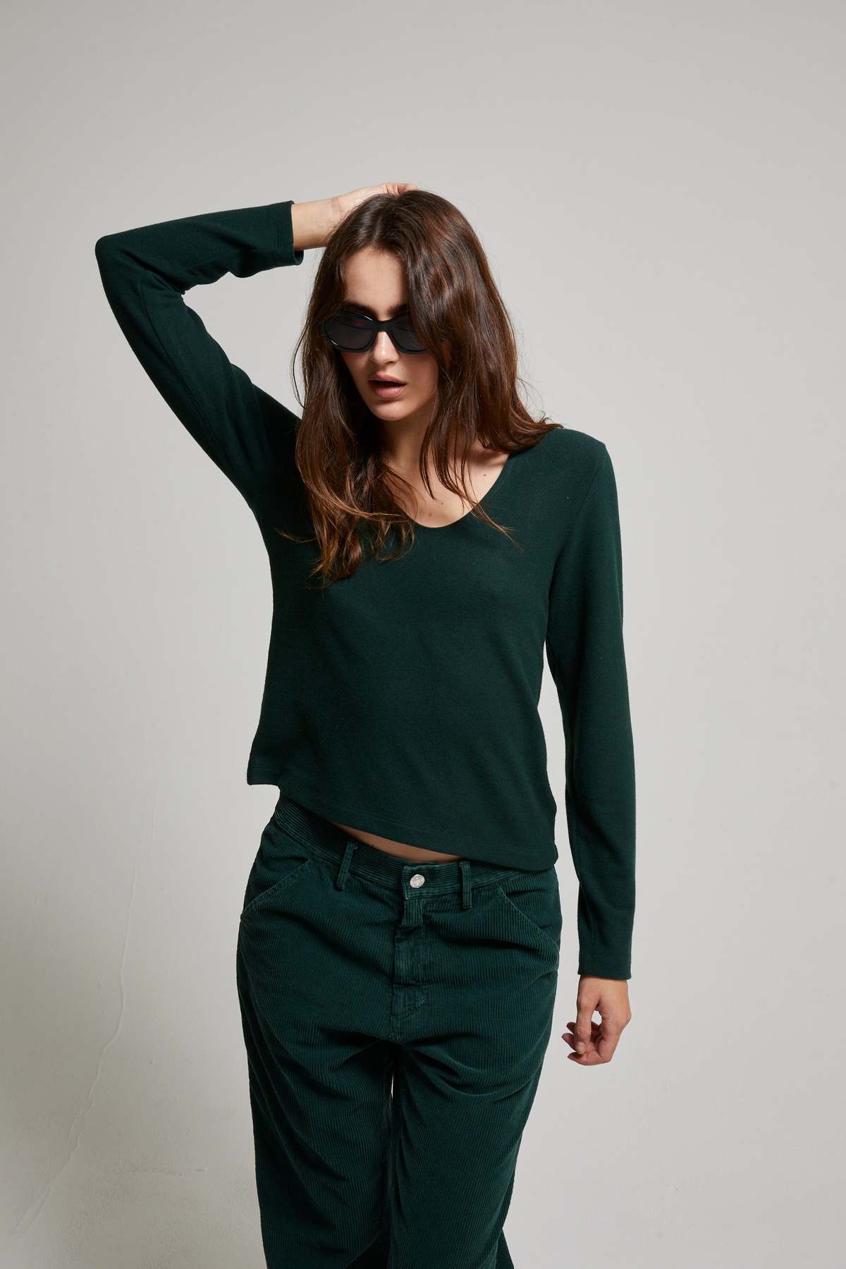 Asher Nora Brushed Sweater Scoop Tee - Forest - Image 2 of 5