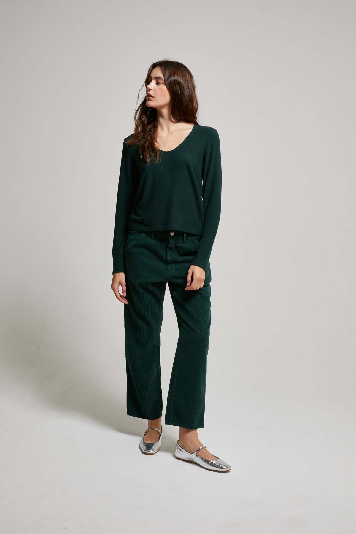 Asher Nora Brushed Sweater Scoop Tee - Forest - Image 3 of 5