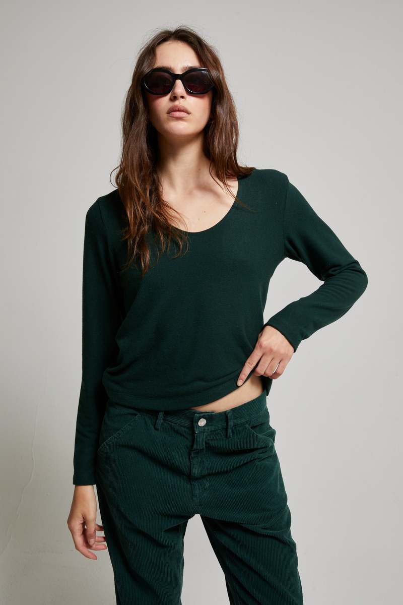 Asher Nora Brushed Sweater Scoop Tee - Forest