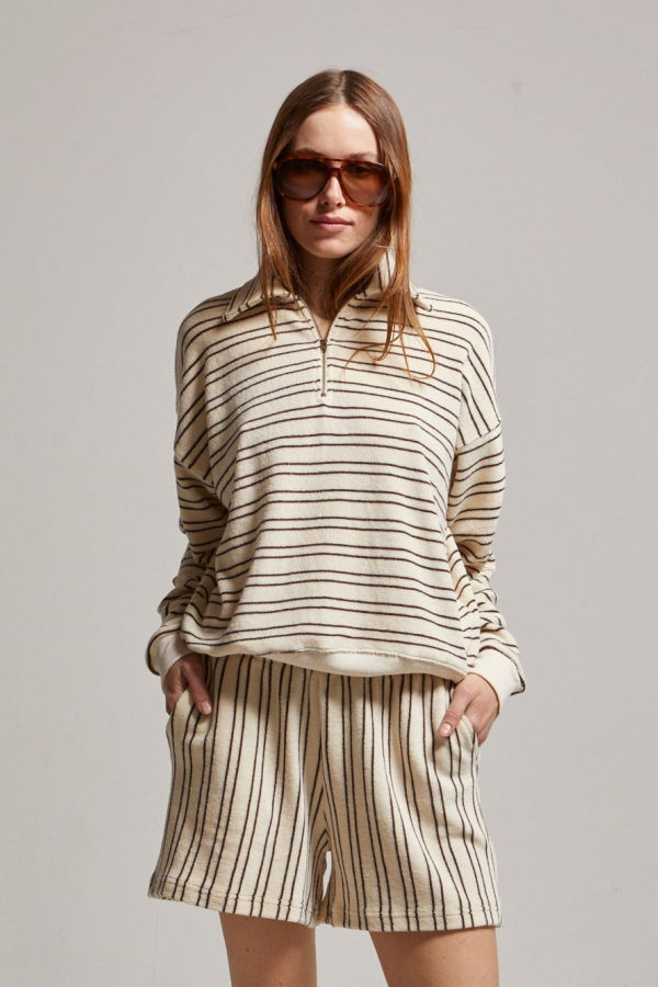 Asher Sharon Stripe Loop Terry Short - Cream/Brown Stripe