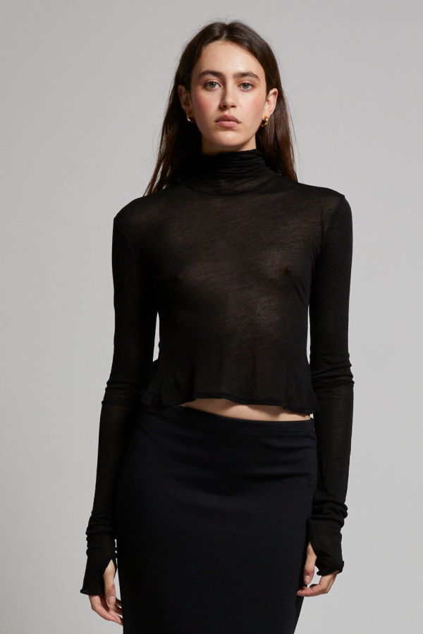 Asher Tara Sheer Turtleneck Tee - Black