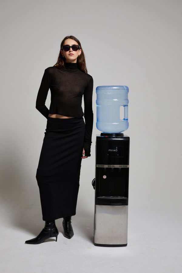 Asher Tara Sheer Turtleneck Tee - Black
