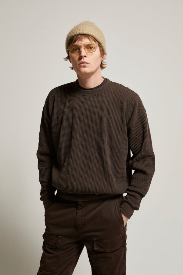 Asher Wyatt Heritage Waffle Crewneck Sweatshirt - Chocolate