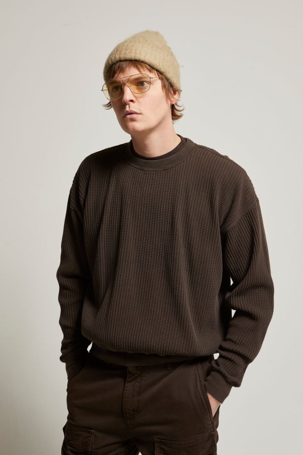 Asher Wyatt Heritage Waffle Crewneck Sweatshirt - Chocolate