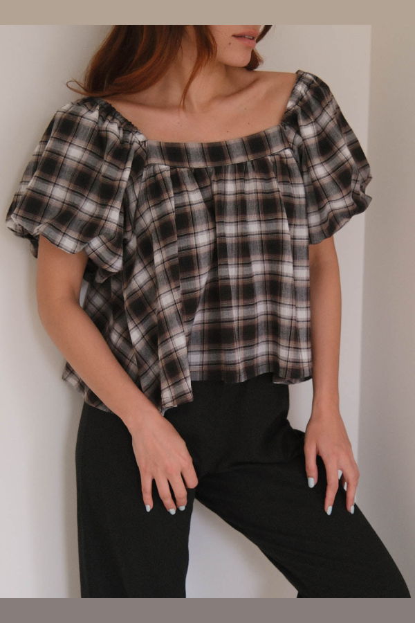 harly jae Nuage Blouse - Tavern Plaid