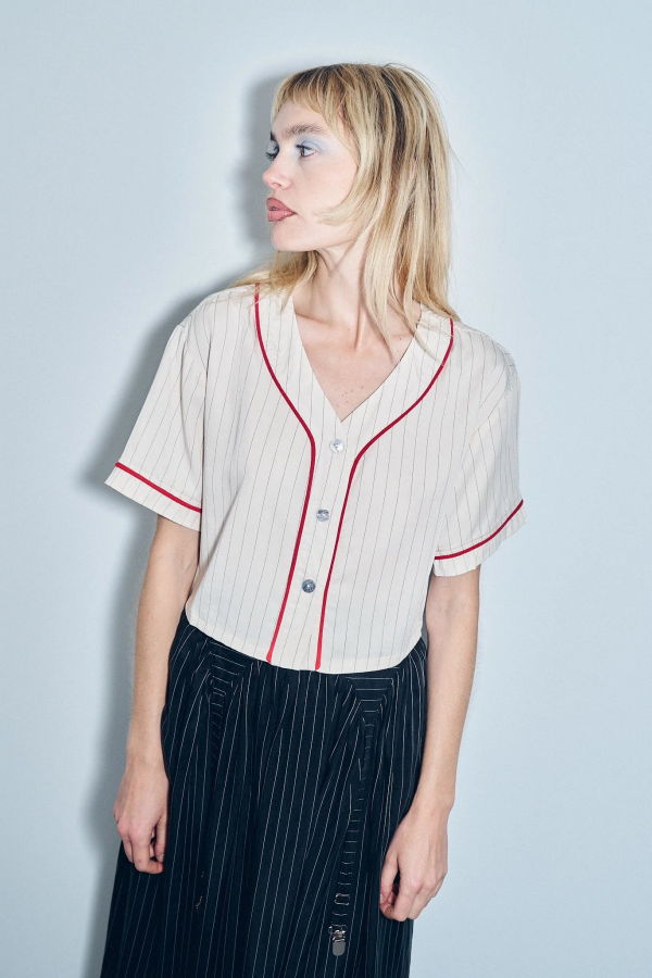 Fashion Brand Company Baseball Crop Top Tencel Stripe
