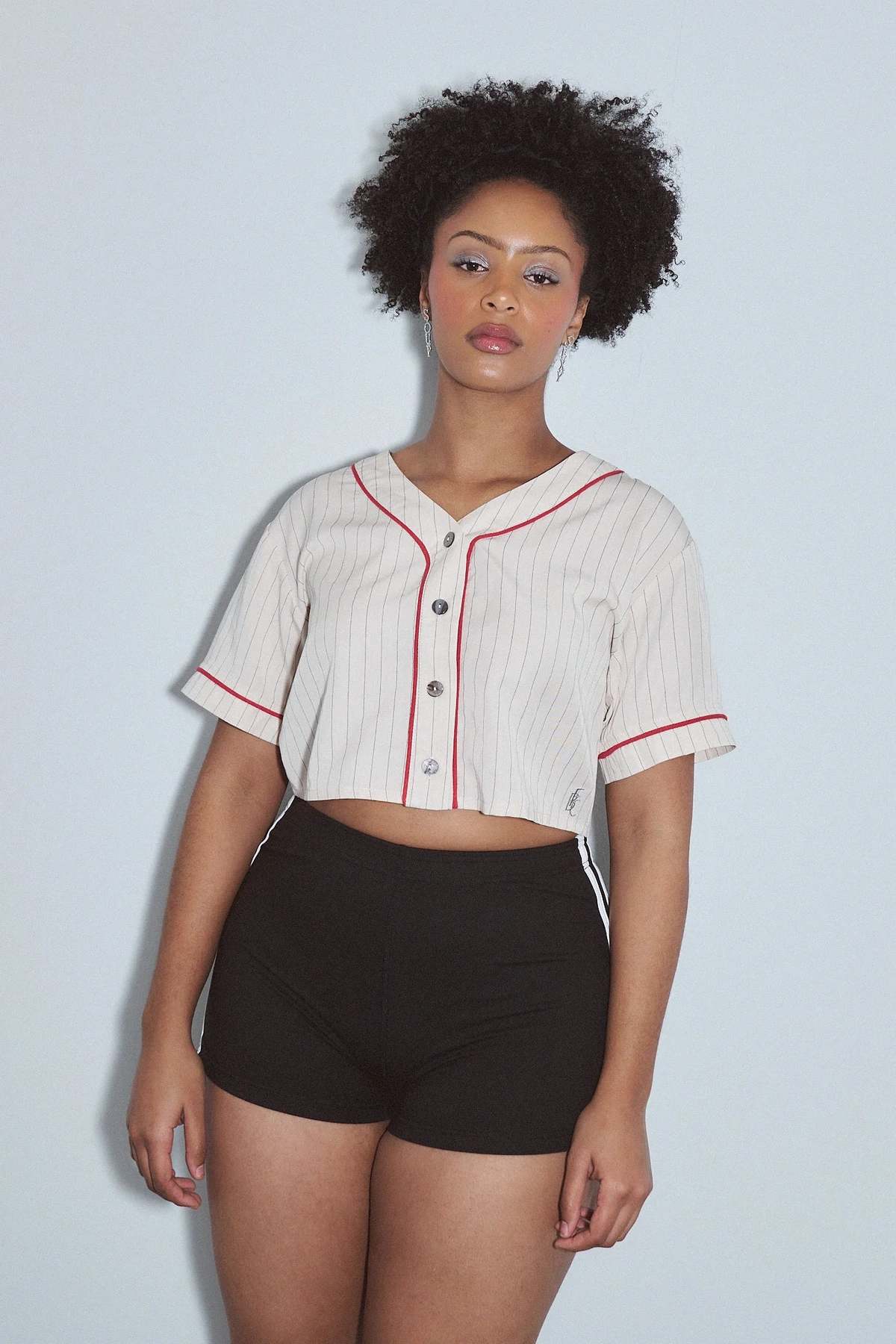 Fashion Brand Company Baseball Crop Top Tencel Stripe - Image 5 of 5