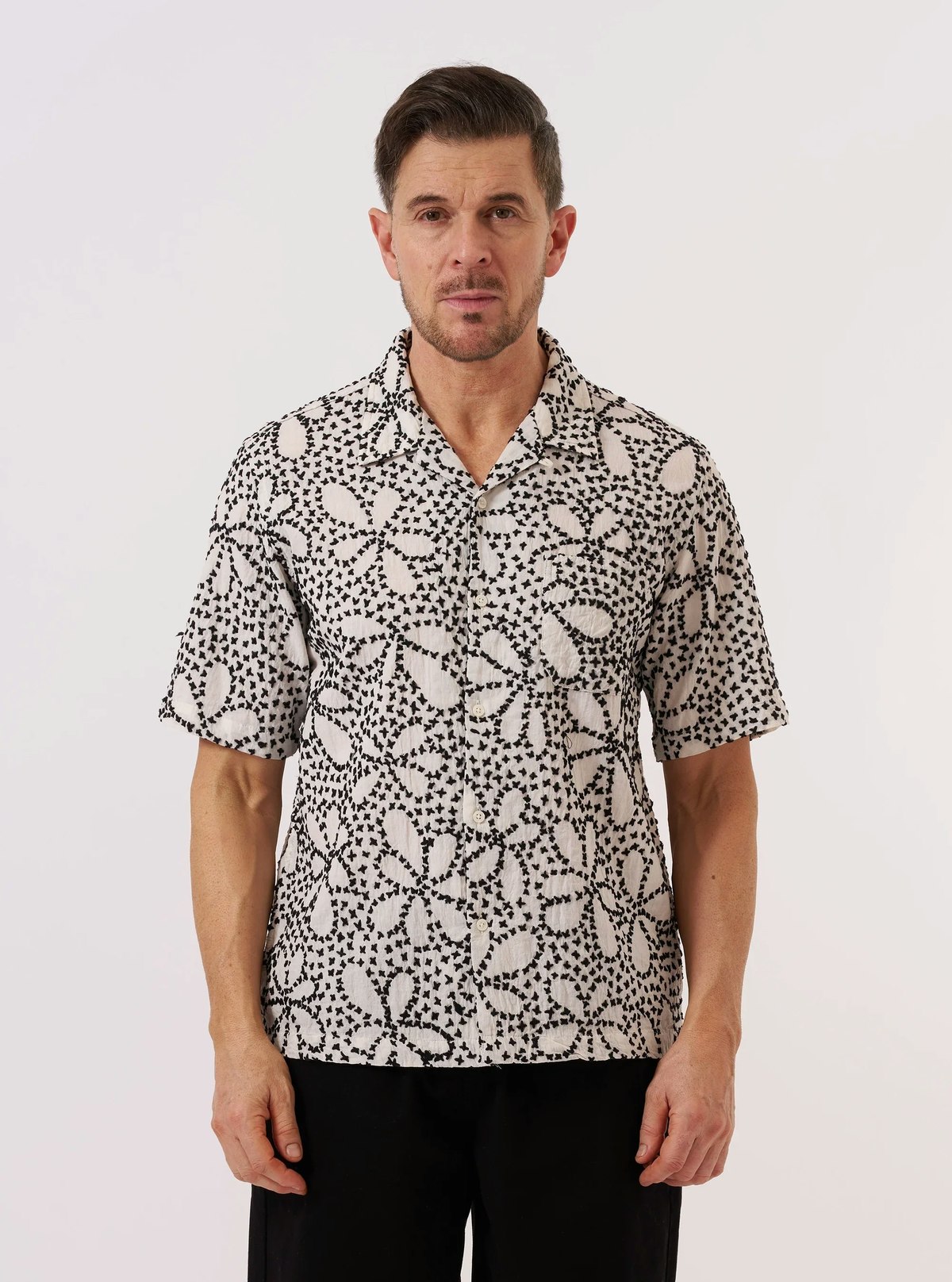 Universal Works Road Shirt - Ecru Black Kantha Flower - Image 2 of 9