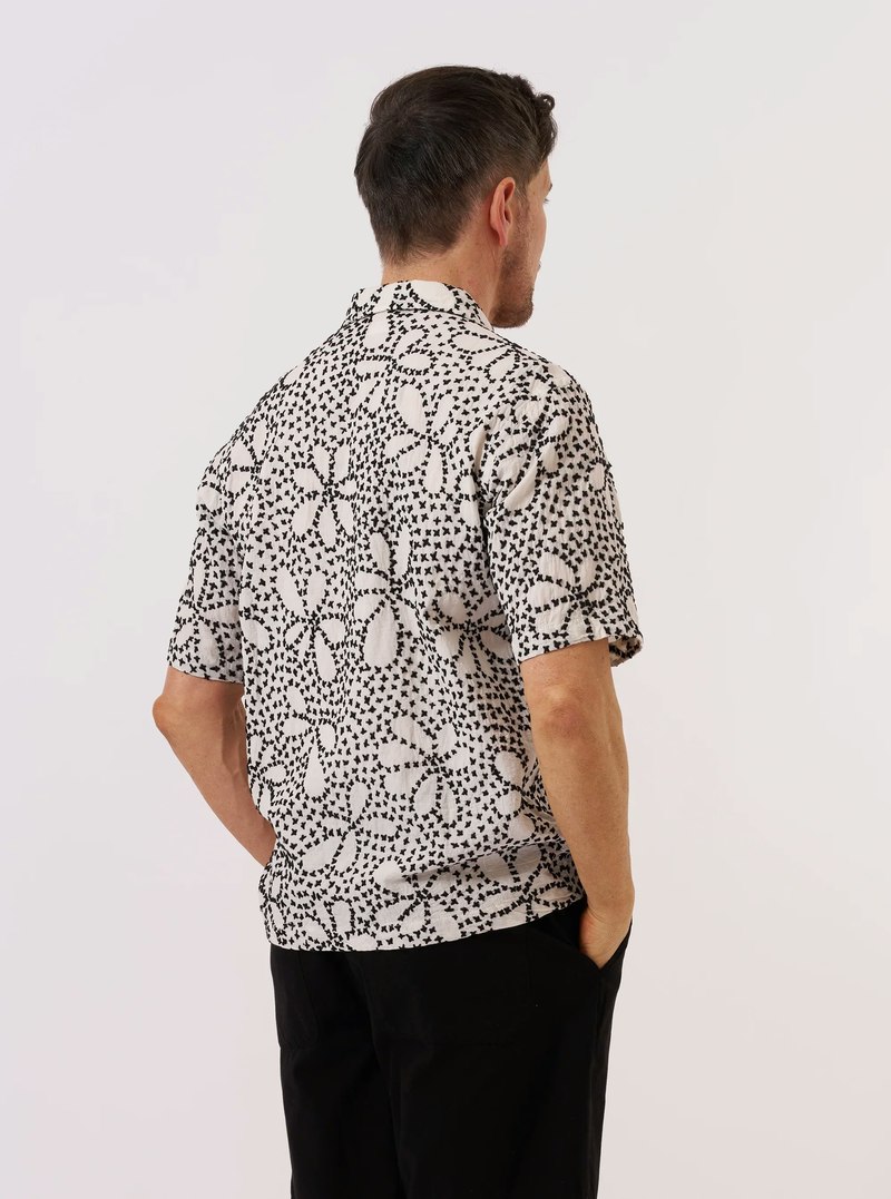 Universal Works Road Shirt - Ecru Black Kantha Flower