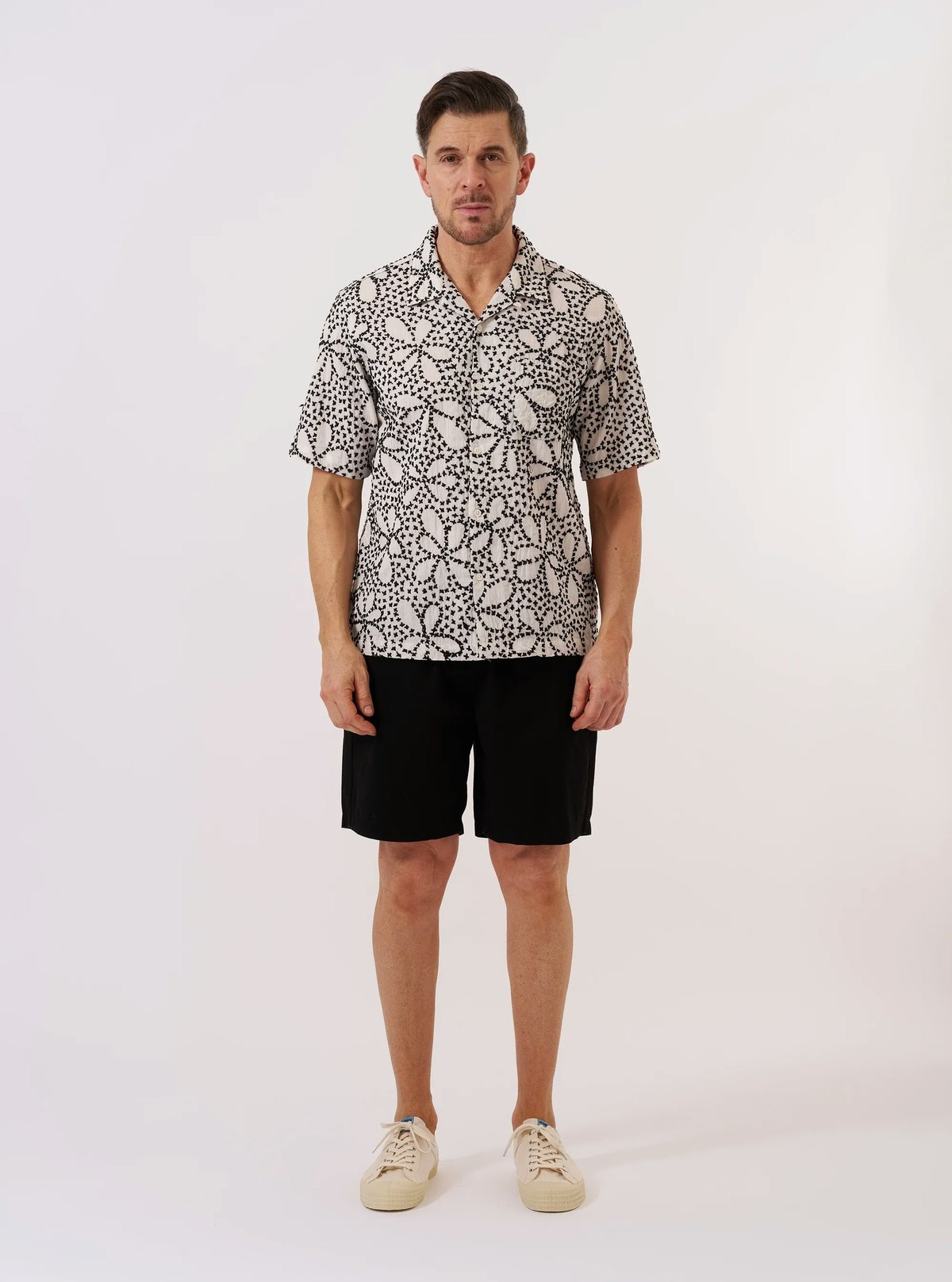 Universal Works Road Shirt - Ecru Black Kantha Flower - Image 4 of 9