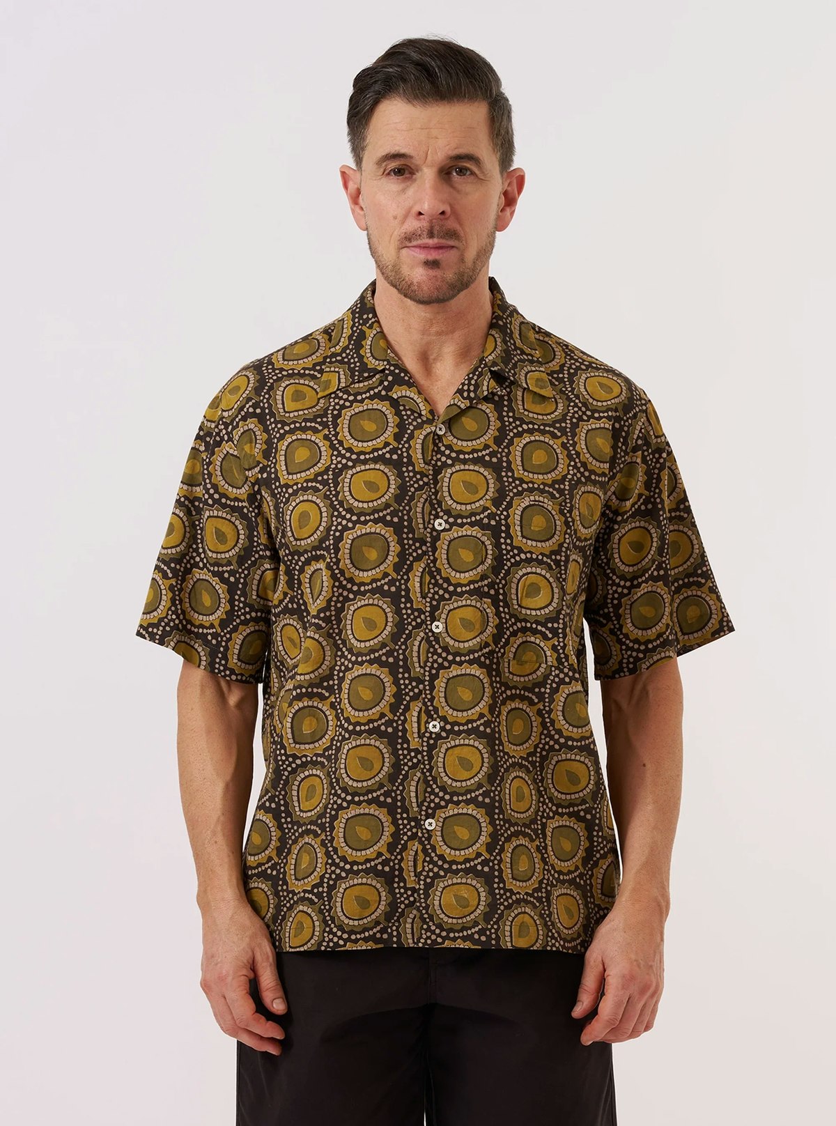 Universal Works Camp Shirt Cape Block Print - Olive - Image 2 of 9