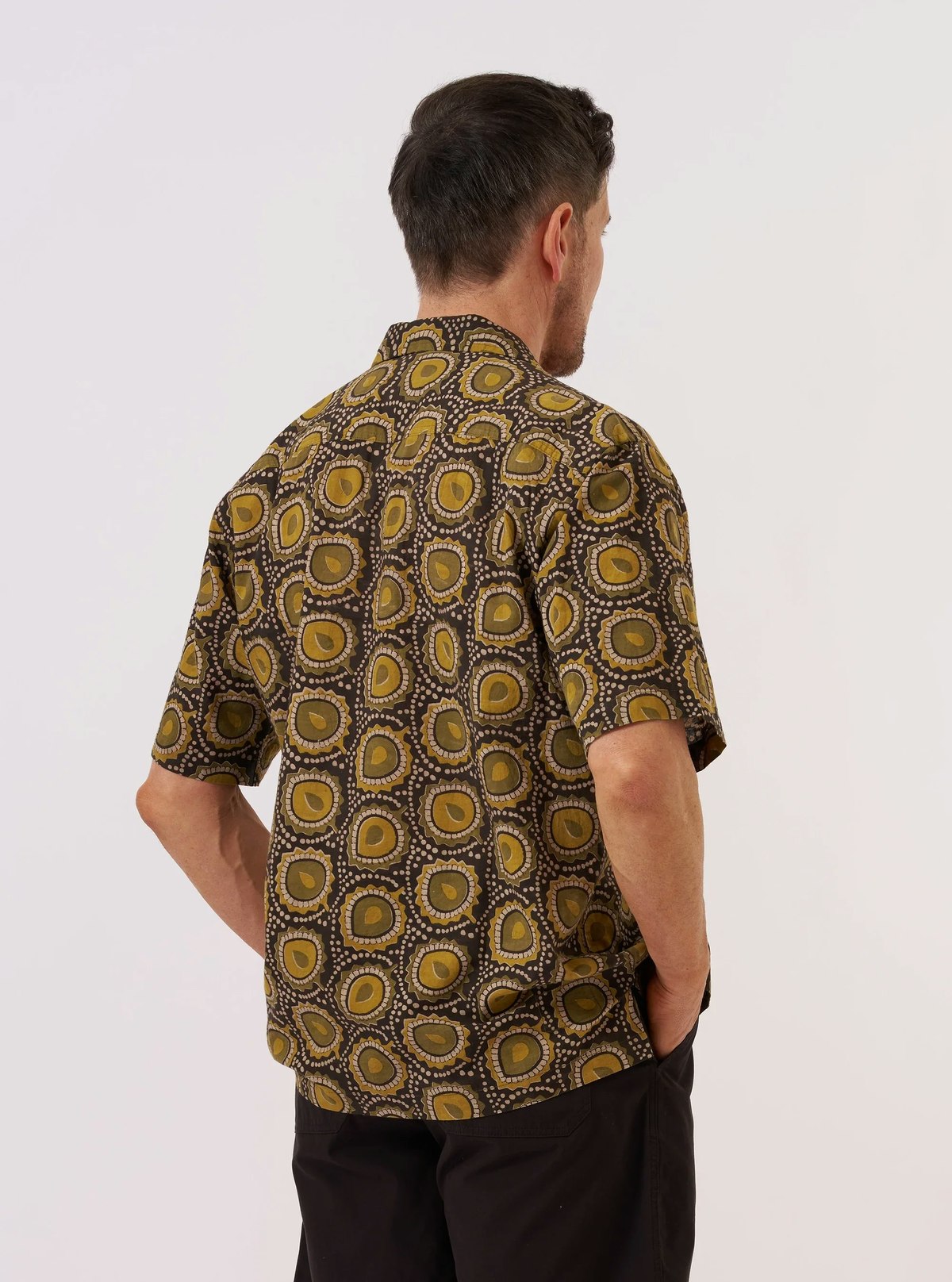Universal Works Camp Shirt Cape Block Print - Olive - Image 3 of 9