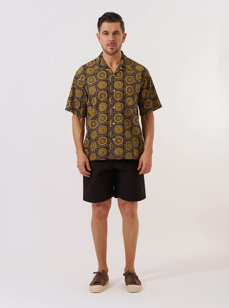 Universal Works Camp Shirt Cape Block Print - Olive