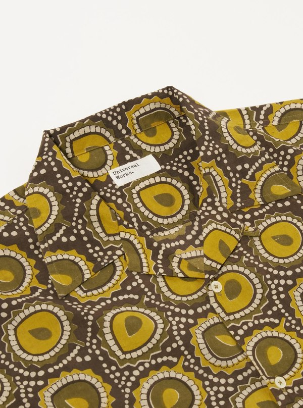 Universal Works Camp Shirt Cape Block Print - Olive