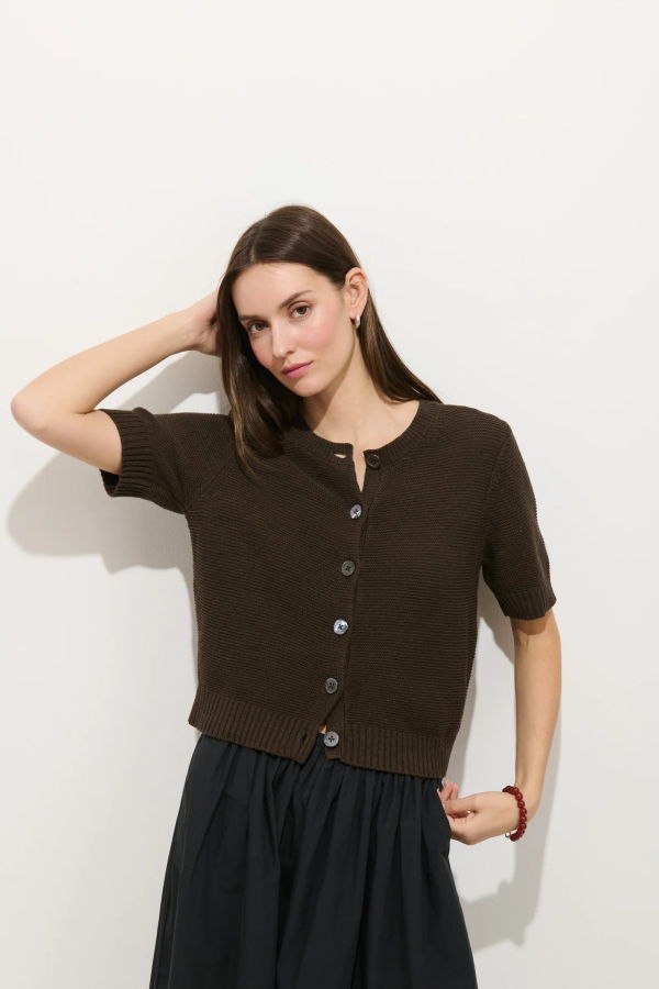 Alex Mill Elle Cardigan In Linen Cotton - Roasted Bean