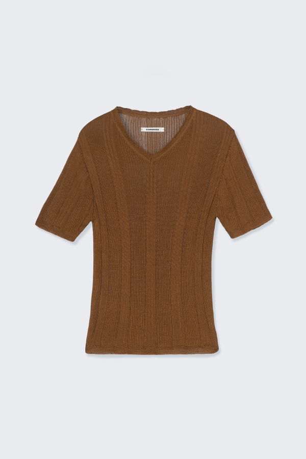 Cordera Ribbed Knit T-Shirt Top
