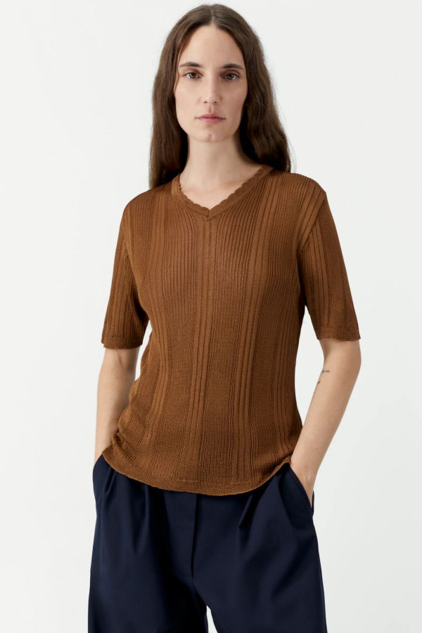 Cordera Ribbed Knit T-Shirt Top