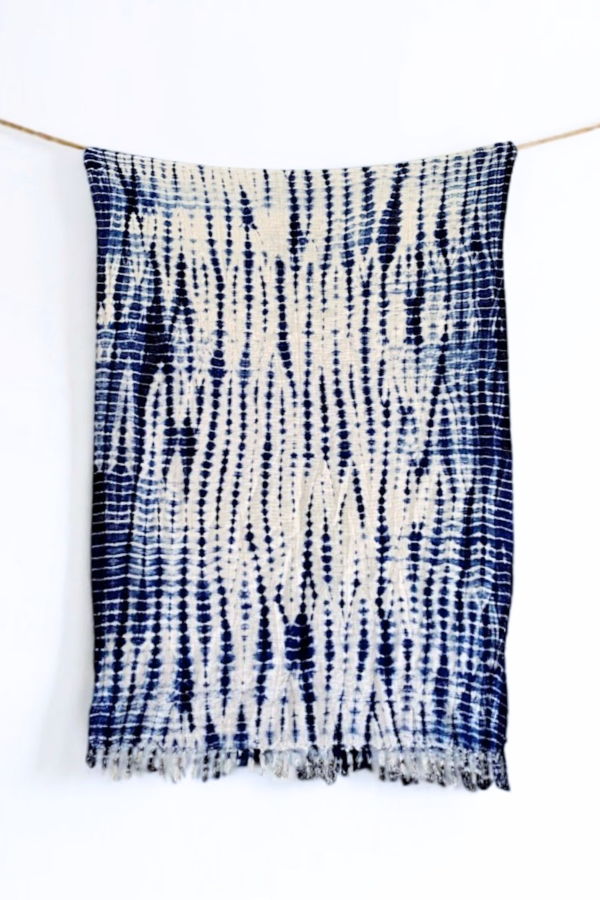 PILLOWPIA Indigo Shibori Throw - Vines