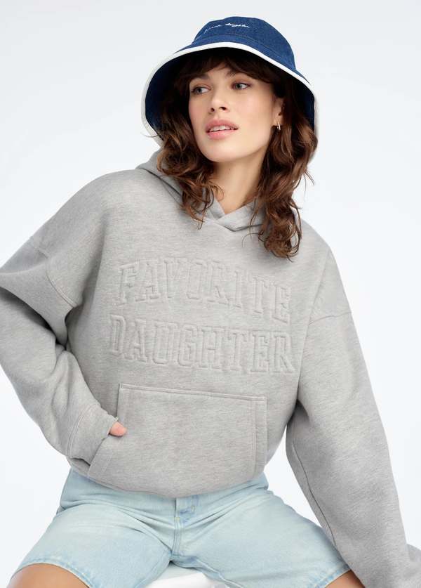 Favorite Daughter Collegiate Embossed Hoodie - Heather Grey