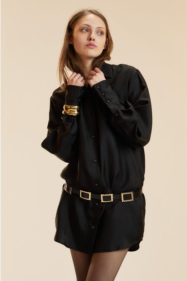 Cynthia Rowley Collectible Silk Shirt Dress - Black