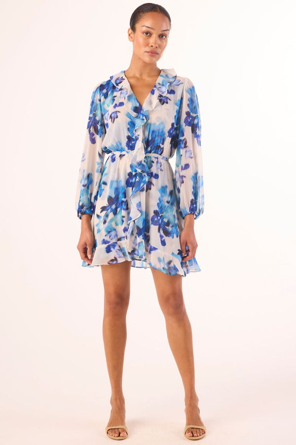 Misa Los Angeles Iris Blurred Bouquet Chiffon Dress